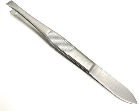 Precision Slanted Eyebrow Tweezers for Men & Women - Stainless Steel, Ideal for Facial Hair & Ingrown Hair Removal