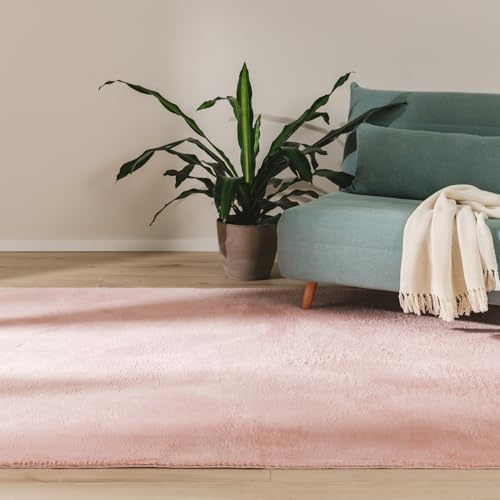 benuta Basic Kunstfaser Fellteppich Furry - Rosa 80x150 cm - Weicher Wohnzimmerteppich - Anti-Rutsch-Rückseite - Waschbar - Für Fußbodenheizung geeignet