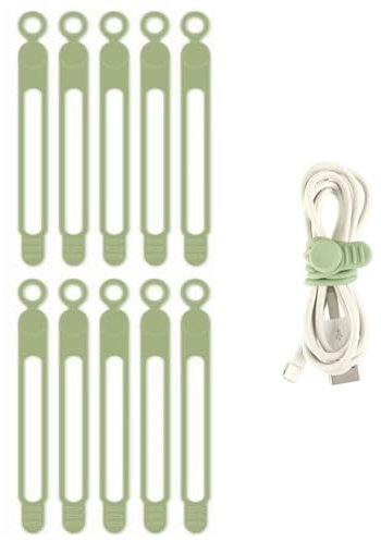 Silicone Cable Ties,10 PCS Reusable Cable Ties Green Cable Straps Elastic Silicone Wires Ties Cord Organizer for Earphone Phone Charger Audio Cable Computer
