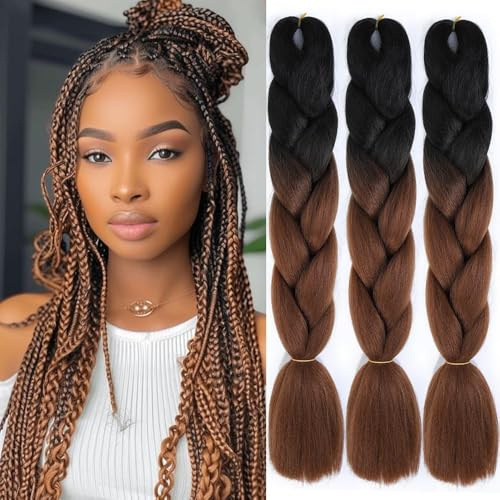 Pelo Sintético Para Trenzas Mujer y Niños Negro/Cobre Colors Braiding Hair Extensiones 24 3 Piezas