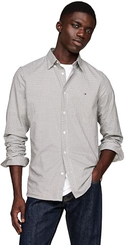 Tommy Hilfiger Long Sleeve Poplin Regular Fit, Men's Button Down Shirts, Also Available in Big and Tall, Army Green/Optic White, XXL