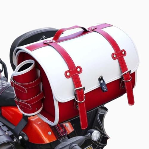 JDUYHS Motorrad Hecktasche für Triumph Street Triple R 2013-2022, Motorrad Topcase Große Kapazität Topcase für Roller Motorrad Werkzeugtasche Leder wasserdichte Packtaschen, F White+Red