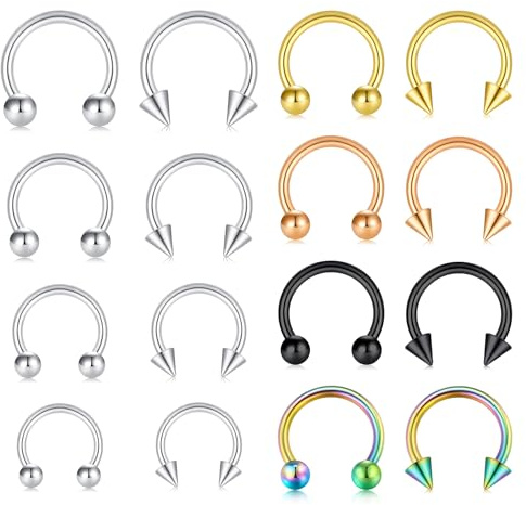 NIUSIMAN 16G Surgical Steel Septum Rings, Nose Horseshoe Hoop Earring Eyebrow Tragus Lip Piercing Ring Balls & Spikes 6-12mm For Women Men