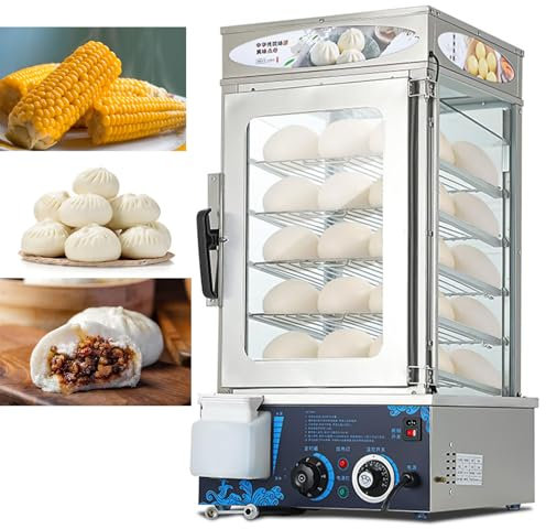 Vaporiera Commerciale per Panini da 1200 W, Vaporiera Elettrica Dim Sum A 5 Strati, Intervallo di Temperatura 30-110 ℃, Tempi di 10-60 Minuti, Scalda Alimenti Elettrico