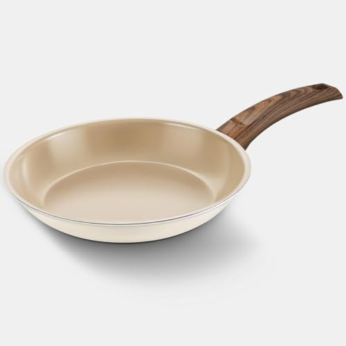 WAGENSTEIGER Sartén antiadherente con revestimiento de cerámica de 7 capas con mango de madera, todas las estufas, construcción de acero inoxidable de 3 capas con núcleo de aluminio (28 cm de