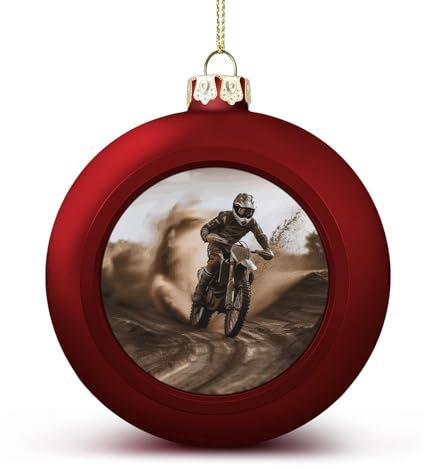 Weihnachtsbaumkugel-Ornamente, rot, Motocross-bedruckt, Weihnachtskugel, Weihnachtsbaum-Hängedekorationen für Urlaub, Hochzeit, Kamin, 2 Stück