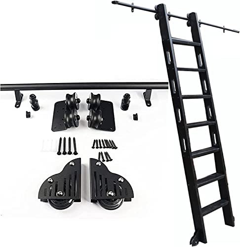 Kit De Biblioteca De Hardware Para Escalera Rodante, Con Rueda De Piso, Riel De Escalera Móvil De Hierro Forjado, Riel De Extensión De Escalera Deslizante De Tubo R,Multi-colored-3.3ft/100cm Track Kit