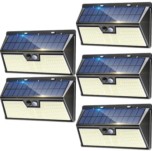 nipify Faretto Led da Esterno Solare, 5 Pezzi 318 LED Luce Solari Esterno con Sensore di Movimento, 3 Modalità IP65 Impermeabile Faretti Solare per Giardino, Parete, Garage