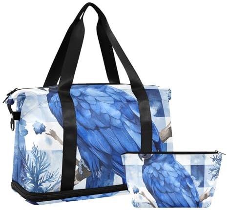 Lot de 2 grands sacs fourre-tout de Noël en jacinthe noire avec sac de toilette pour yoga, Noires jacinthe Macaw Buffalo Plaid Flocons de neige Noël, 1 size