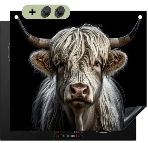 KitchenYeah© Herdabdeckplatte Einteilig Küche Ceranfeld Abdeckplatte | 60x52 cm - Cerankochfeld Abdeckung Induktionskochfeld Schutzmatte, Spritzschutz Deko Schottische Hochlandrind - Kuh