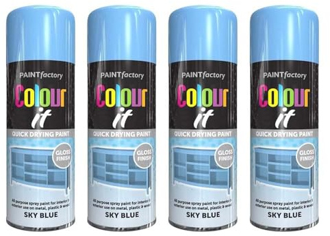 Spray Paint Sky Blue Gloss Finish 400ml - 4 Pack Quick Dry Aerosol Can All Purpose for Wood, Metal, Plastic, Interior & Exterior
