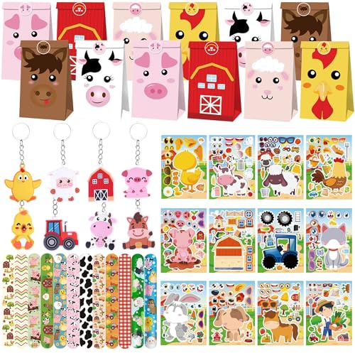 piezas rellenos bolsitas fiesta tematica granja animales sombreros | 62 piezas rellenos bolsitas fiesta tematica granja animales sombreros pegatinas llaveros pulseras detalles para cumpleanos