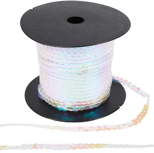 CABODYALS Carrete de Tira de Lentejuelas Planas Iridiscentes de Color AB Transparente de 6mm Y 91.44 m, con Ribete Brillante, Transparente, para Coser, Hacer Vestidos, Fiestas, Decoración, Manualidade