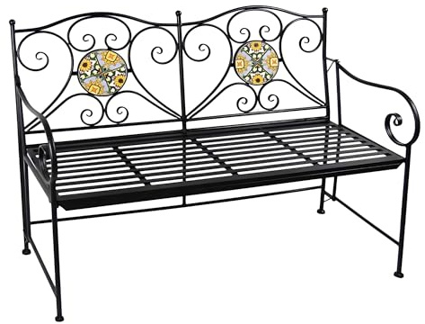 Panchina da Giardino Pieghevole in Metallo con Decori in Maiolica – Design Elegante e Robusto per Esterni, Terrazzi e Balconi – 2 Posti, 118x50x90 cm