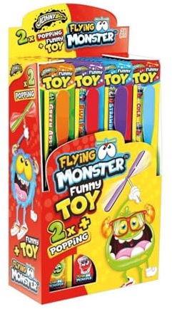 Flying Monster Giocattolo Elica Volante con Caramella Polverina Scoppiettante al gusto di Fragola, Mela Verde, Lampone, Cola Espositore da 28 Buste