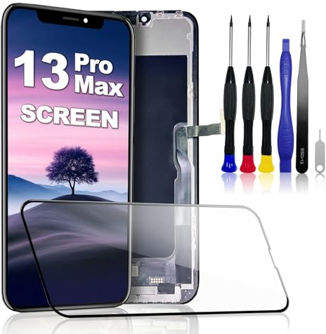 PartageFix Écran pour iPhone 13 Pro Max – Kit de Remplacement d'Écran LCD 6,7 FHD + Digitizer Tactile + Cadre – Compatible Modèles A2484/A2641/A2644/A2645/A2643(True Tone Programmable)