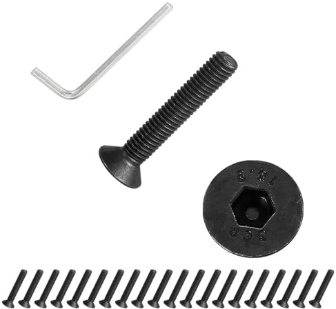 PATIKIL 20 viti a testa piatta M6 x 35 mm, 20 bulloni a testa svasata piatta in acciaio al carbonio, viti a testa esagonale, filettatura completa, grado 10.9, con chiave esagonale, nero