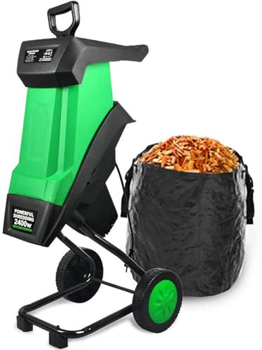 Leisehäcksler 2400 W, Gartenhäcksler elektrisch, Schnittstärke max. 40mm, Leise, geeignet für Hartholz und Dornensträucher; integrierte Auffangbeutel 50L