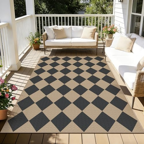 Capslpad matta vardagsrum 120 x 180 cm rutig jute utseende köksmatta naturligt tvättbar matta svart halkfria mattor för sovrum, balkong, entré, matsal kontor område dekor