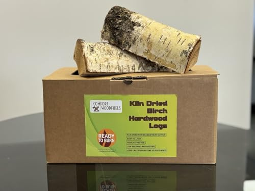 Comfort Wood Fuels Kiln Dried Birch Logs, Premium Hardwood Firewood, Brown, 8KG Box, for Log Burners, Fire Pits and Open Fires, Longer Hotter Burn