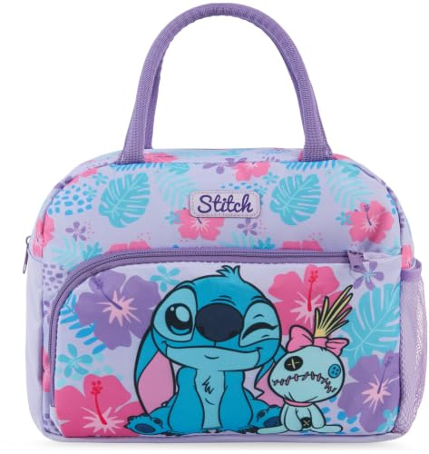Get Trend Disney Stitch Bolsa Térmica Niña, Lunch Bag con 2 Compartimentos, Bandolera Ajustable y Asa, Bolsa Comida Infantil (Multi Stitch)