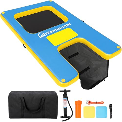 WARMOUNTS Inflatable Floating Dock with Dog Ramp & Water Hammock, Non-Slip Swim Platform Floating Mat for Lake Pool Sea, Float Island for Adults & Pets (300x180cm, 340kg) incl. Pump & Bag