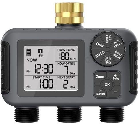 Haodream Sistema di irrigazione automatico da giardino, doppio tubo, timer, dispositivo di irrigazione intelligente, grande display a LED, per la cura delle piante all'aperto, programmabile per piante