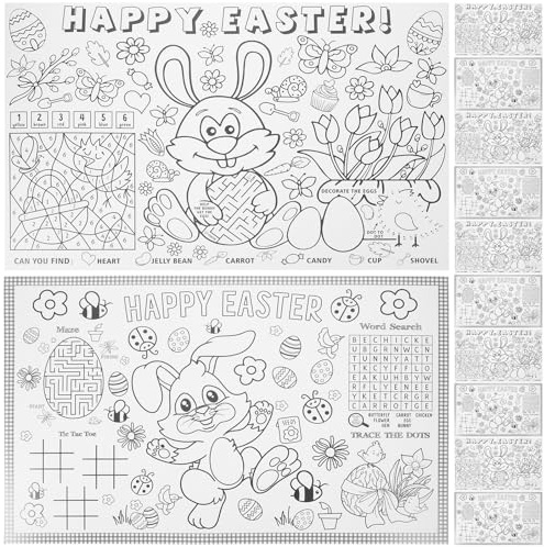 Ipetboom 12 Tovagliette di Carta Pasquali da Colorare Fai da Te, Sottopiatti Decorativi di Pasqua Creativi e Stimolanti, Tovagliette Monouso per Feste e Riunioni Familiari