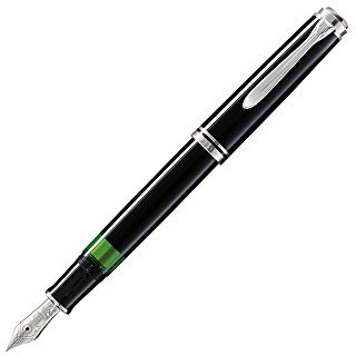 Pelikan Füllhalter Souverän 405, Schwarz, Feder M (mittel), hochwertiger Kolbenfüller im Geschenk-Etui, 924423