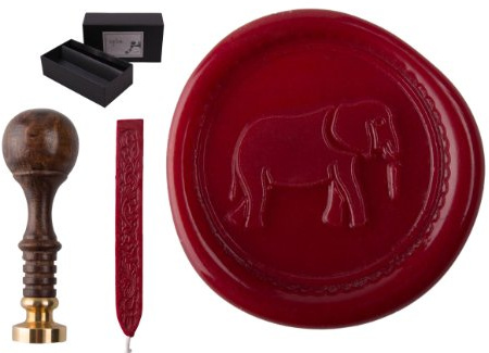 Siegel Stempel Sigillum Gravur Symbol Elefant + 1 Stange Siegelwachs im Geschenkkarton