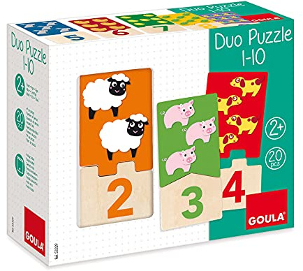 Goula - Duo pussel 1-10, träpussel för att lära sig siffror för barn från 2 år