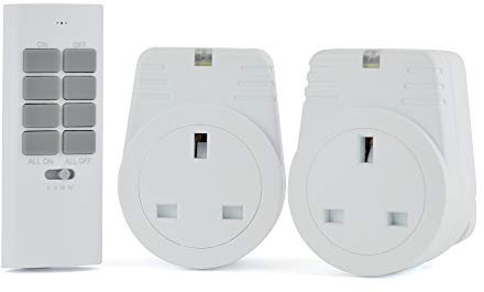 Rapid Response 2 Pack Remote Controlled Sockets with 12 Channels/All On/All Off Buttons/Automatic Learning Code / 30m Unobstructed Range Remote Controls - A1211WH - White