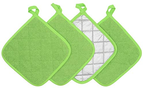 Topflappen aus Baumwolle, maschinenwaschbar, hitzebeständig, für den Alltag, Küche, einfacher Frottee-Topflappen, heiße Pads, Untersetzer zum Kochen und Backen, 4er-Set (Grün)