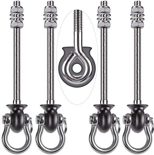 Dolibest 4er Schaukelhaken Holzbalken, Hängematte Befestigung M8 Schwerlast Hängesessel Aufhängung Betondecke 245mm Edelstahl Drehbar Boxsack Deckenhalterung ösenhaken zum Schrauben, Bis 680kg