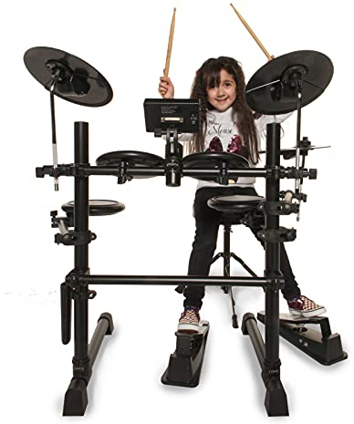 Fame DD-V2 E-Drum Set, Elektronisches Schlagzeug-Set mit 144 Sounds, 12 Drumsets, Aux-Eingang, MIDI, Drumsticks, Drum Key, Mesh Heads, E-Schlagzeug, Schwarz