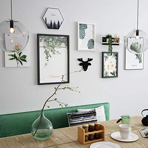 ZXW 24-inch Green Planting Solid Wood Photo Wall Set, Mix and Match Photo Frames Can Be Exchanged with Decorative Paintings, 3 Solid Wood Photo Frames& 5 Accessories -Black+White