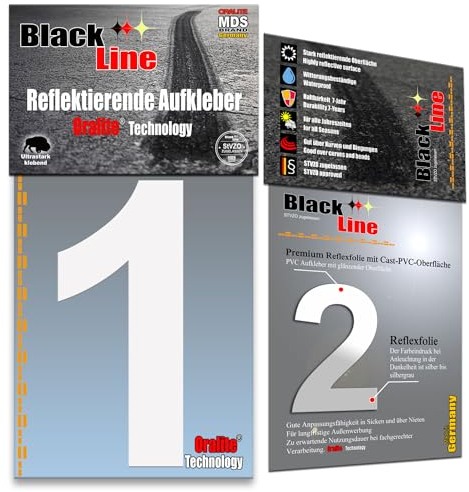 MDS Brand 15cm Design Reflektierende Zahlen Aufkleber | LKW Marking Grade reflektoren für Hausnummer & Mülltonnen | Selbstklebende Klebezahlen & Wetterfest R-15-Weiss (1)