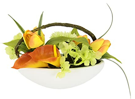 Kunstblumen-Gesteck aus Seidenblumen Tulpe Calla Hortensie Gerbera in Schale Seidenblume wie echt Dekoration Tischdeko Hochzeitsdeko Party Geschenk Künstliche Blumen Unechte Blumendeko Blumengesteck