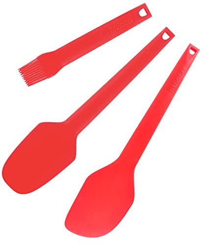 liflicon Set 3 Utensili Spatola Cucchiaio Pennello da Cucina e Pasticceria in Silicone Alta Qualità, Antigraffio e Resistenti al calore 230°, Certificati senza Bpa (Rosso)