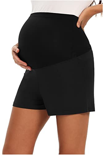 JMITHA mammashorts, bomull superbekväma gravidbyxor för sommar dam gravidshorts korta moderskap sport, Svart 02, L