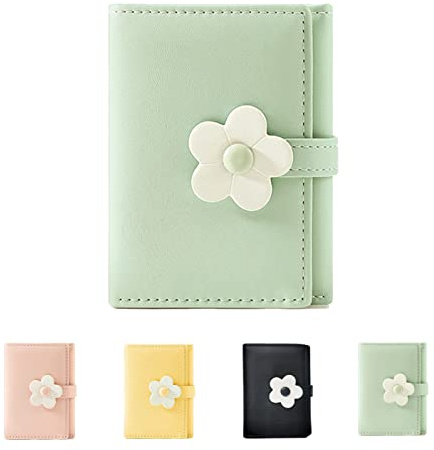 MEISEE Cute Small Wallet for Girls Women Tri-folded Wallet Cash Pocket flowers PU Leather Print Card Holder Coin Purse with ID Window (2-green)