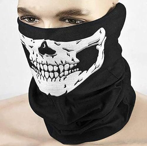 ZLYJ 2 Pcs Moto Multifonctionnel Crâne Masque Demi Masque Cou Chapeaux en Plein Air Ski Crâne Parti Masques Sport Halloween Masque pour Motocyclisme Black