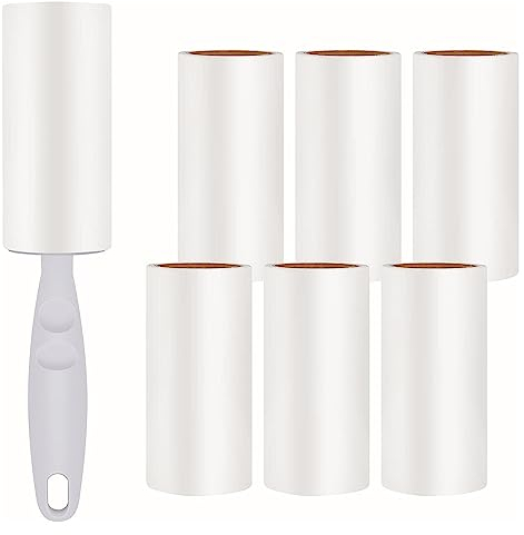 flintronic Lint Roller Pet Hair Remover, 420 Sheets Super Sticky Hair Roller, 1 Lint Rollers and 6 Replacement Heads, Great for Collecting Hair from Sweaters, Pants, Shirts, Suits, Skirts, Carpets