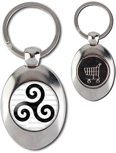 BADGMANIA Porte Clés Métal Ovale Jeton de Caddie Triskell Symbole Celte Celtique Breton Bretagne Noir Fond Blanc