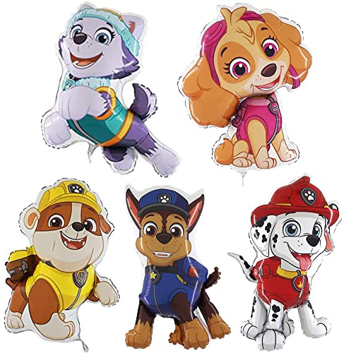 Toyland® Packung mit 5 Paw Patrol Folienballons – Chase, Everest, Marshall, Rubble & Skye Charakter Folienballons – Kinder Party Ballons