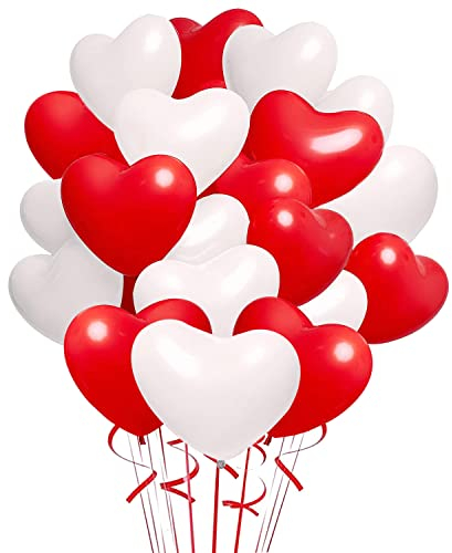 Herzluftballons Rot Weiß,12 Zoll Herz Luftballons,100 Helium Herzluftballons,Latex Ballons mit Herzform,Luftballons Hochzeit,Herzluftballons Helium Hochzeitdeko für Brautdusche Valentinstag Verlobung