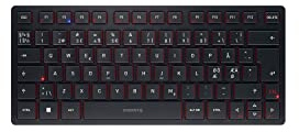 CHERRY KW 9200 MINI, Compact Multi-Device Keyboard for up to 4 devices, Panoramic Layout (QWERTY), Connectivity via Bluetooth®, Radio or Cable, Rechargeable, Black