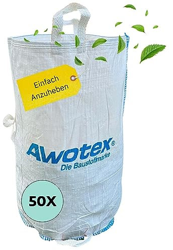 AWOTEX 50 Garten-Abfallsäcke I 200 Liter Füllmenge I Abfallsack Garten mit 5 Griffen I Gartenabfallsack für die Baustelle aus PP I langlebige Säcke für Gartenabfälle 55 x 85 cm