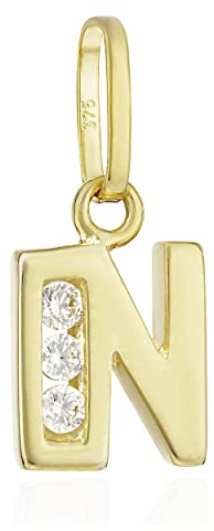NKlaus Kettenanhänger Buchstabe, 375 Gelbgold, Zirkonia, 10x6mm, 1 Stück | Ca. 0,6g