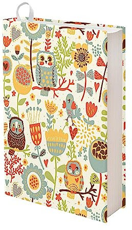 Kuiaobaty Buchhülle mit niedlichen Eulen, dehnbar, Stoff, Bucheinband, Cartoon-Vögel, Blumen, fester Bucheinband, Tagebuch, neuartiger Schutz
